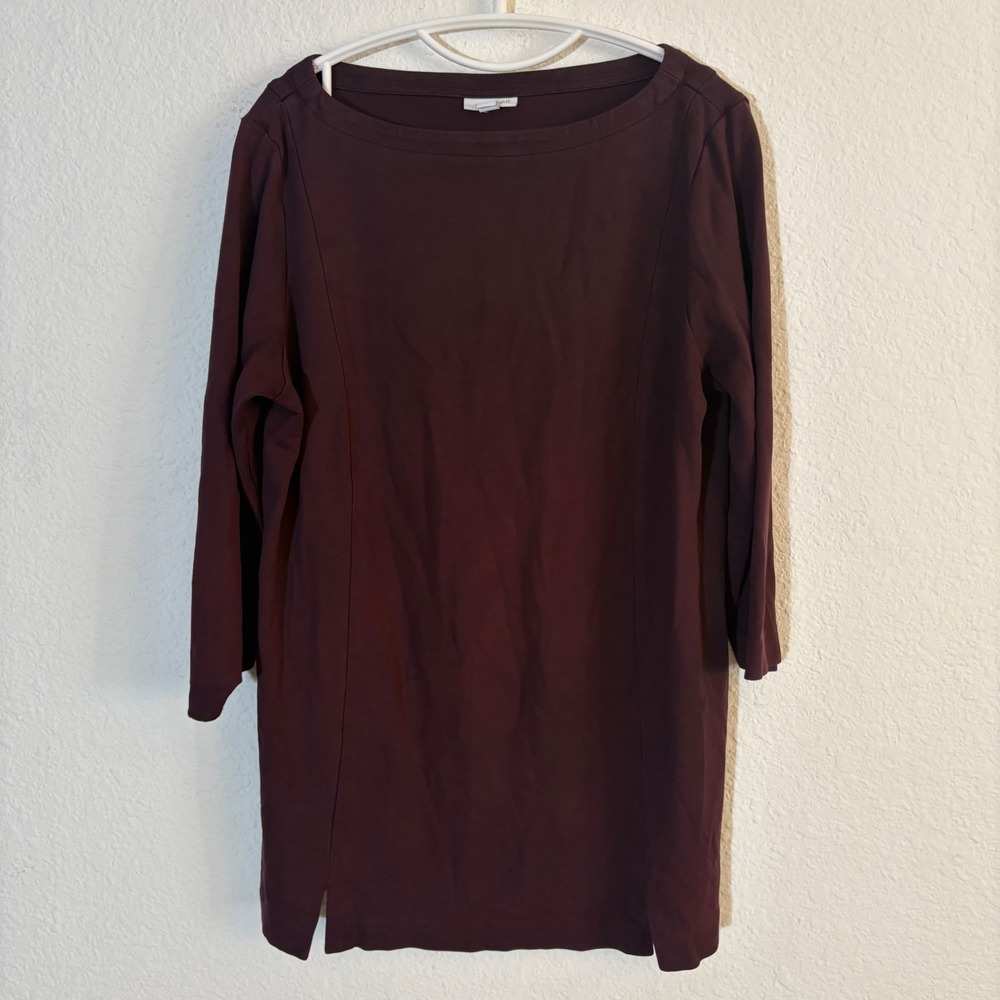 J. Jill Ponte Tunic Top Size Large Burgundy Plum 3/4 Sleeve Boat Neck